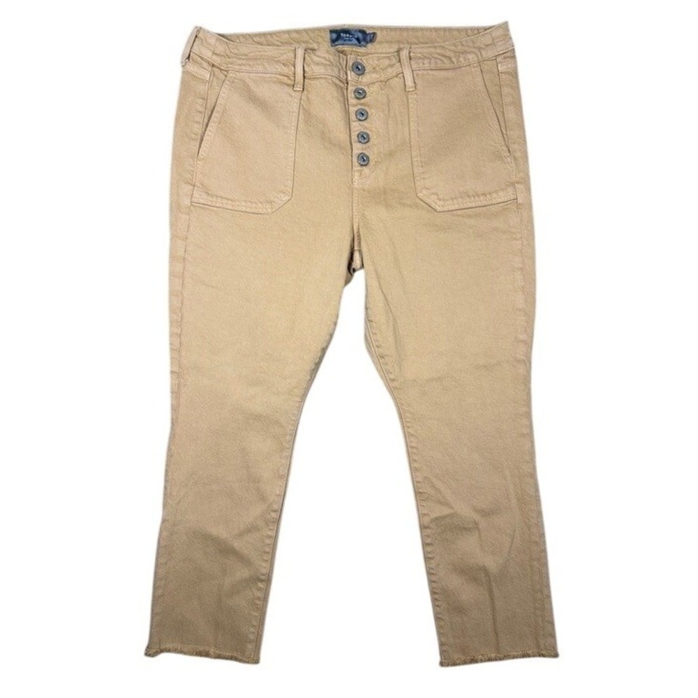 Torrid FeelTheFit Tan Khaki Button Fly Cropped Pants Raw Hem Women 12R Plus Size